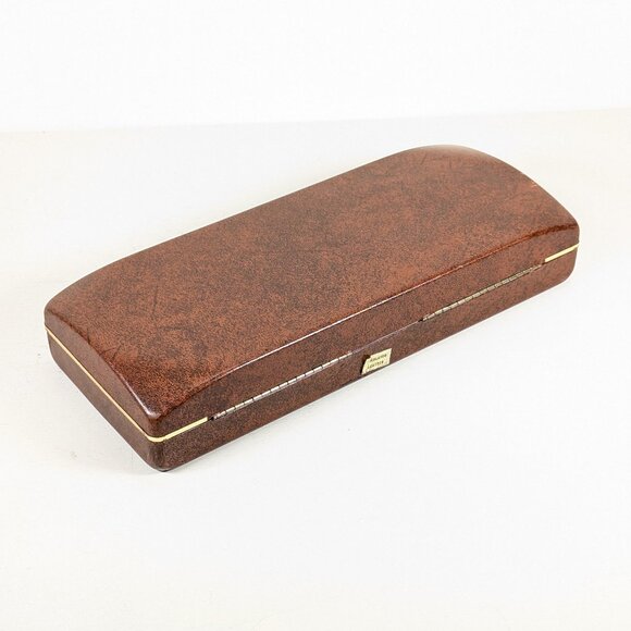 1970s Faux Leather brown jewelry box for men, Fleur de Lys logo - Picture 9 of 11